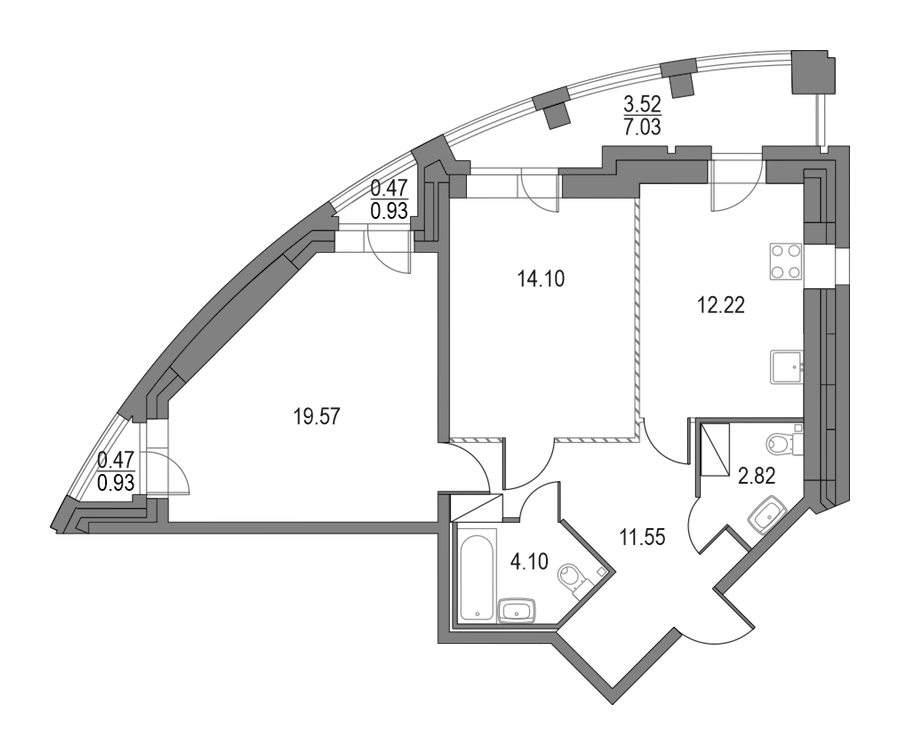 2-комнатная квартира 64.36 м², 3/23 эт., ЖК «Приморский квартал»